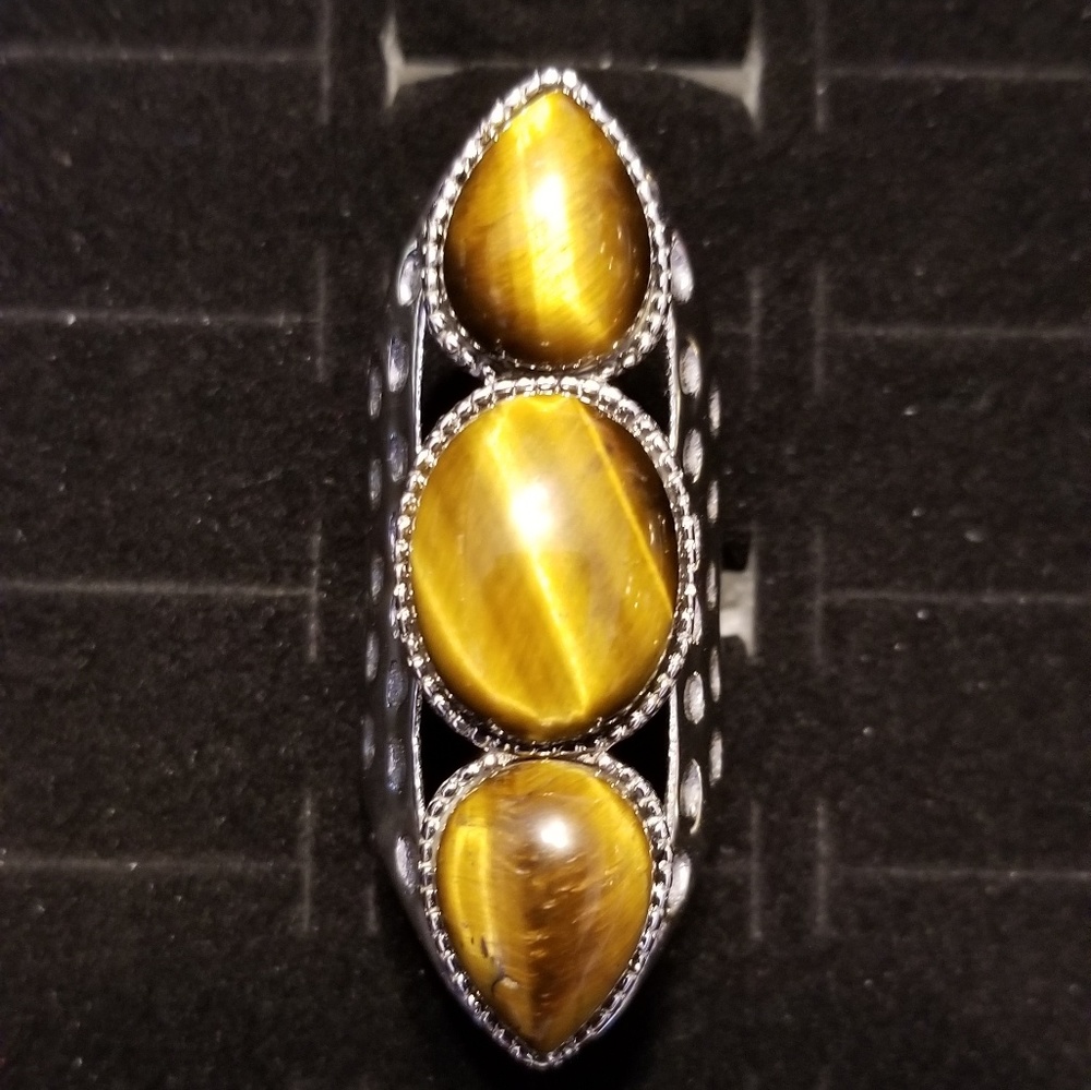 NEW Unique 3 Stone Tiger Eye Knuckle Ring